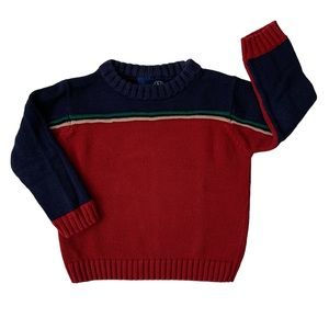 Boys Crewneck Knit Sweater Size 4 Colorblock Red Blue Long Sleeves J. Khaki Kids